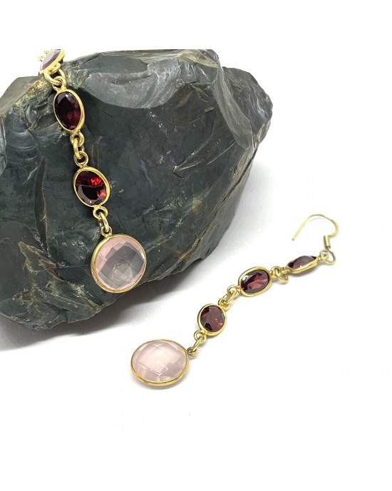 Elegant Long earrings with Rose quartz and garnet