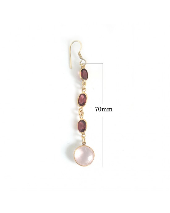 Elegant Long earrings with Rose quartz and garnet