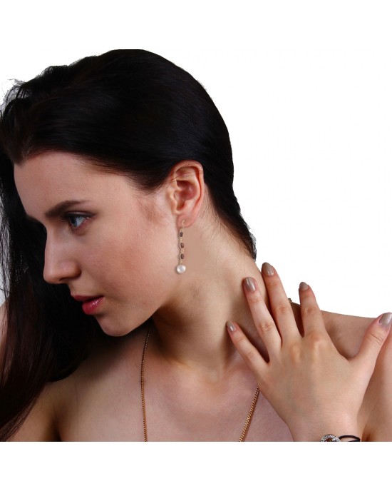 Elegant Long earrings with Rose quartz and garnet