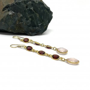 Elegant Long earrings with Rose quartz and garnet