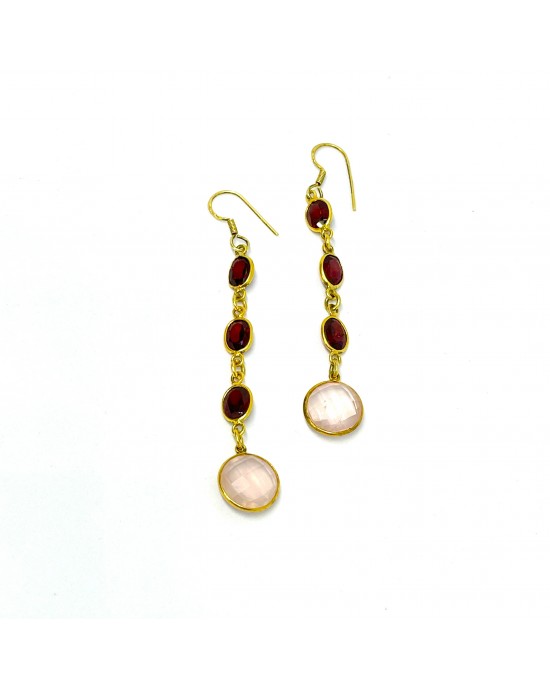 Elegant Long earrings with Rose quartz and garnet