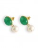 Green Onyx and pearl earrings in 18k gold plated silver