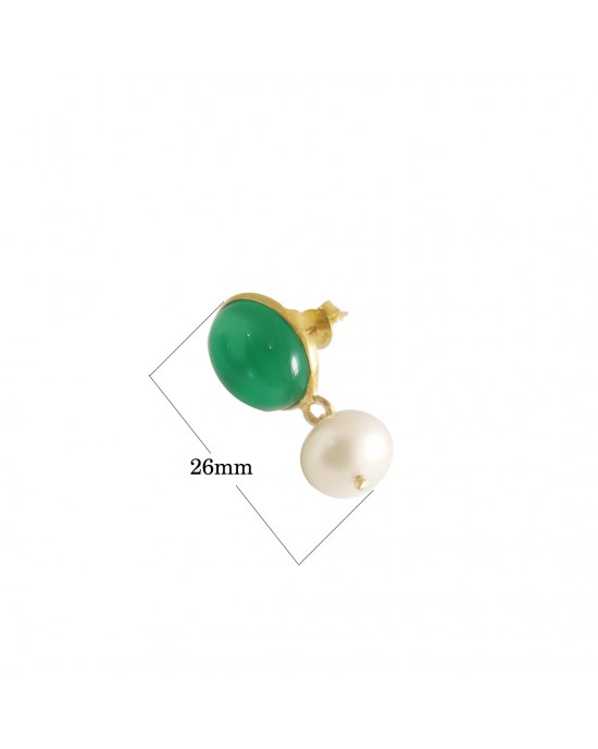 Green Onyx and pearl earrings in 18k gold plated silver