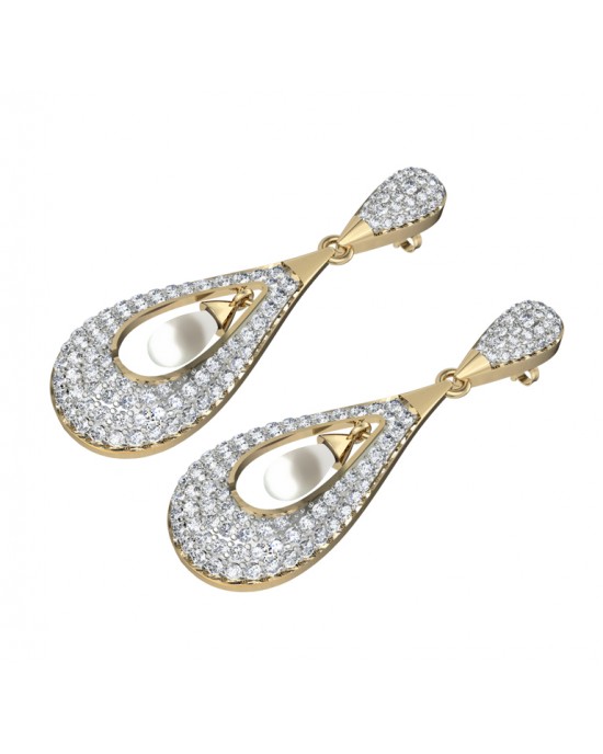 Attractive Slender Pearl & Diamond Earrings