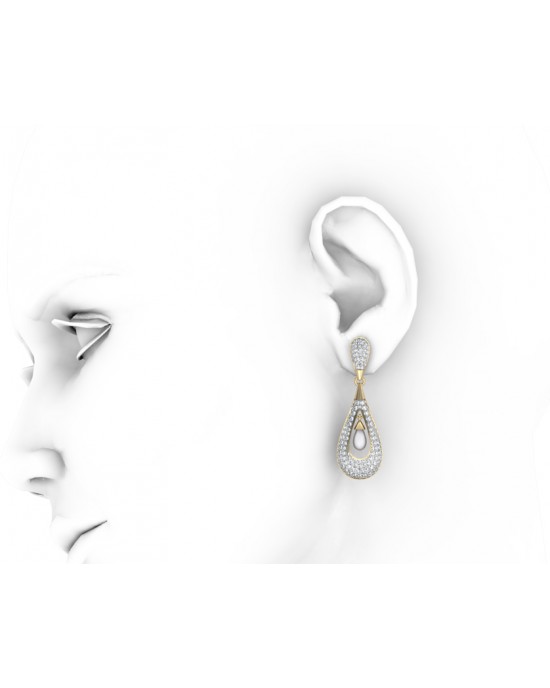 Attractive Slender Pearl & Diamond Earrings