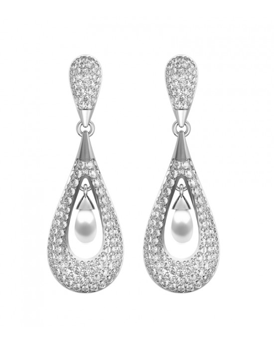 Attractive Slender Pearl & Diamond Earrings