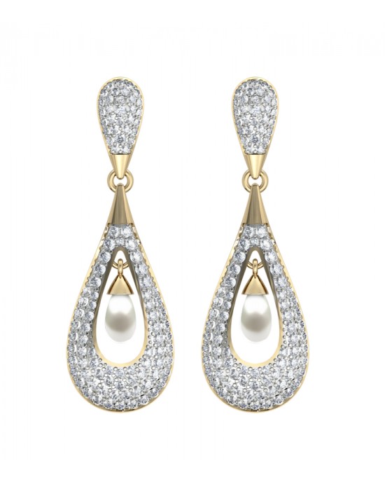 Attractive Slender Pearl & Diamond Earrings