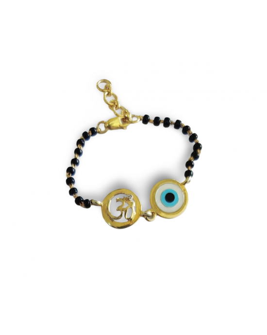 New born Baby Nazaria with Om and Evil Eye in gold