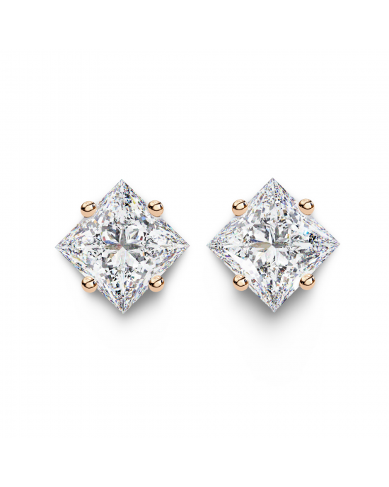 Princess Lab Grown Diamond Solitaire Ear Studs in Gold