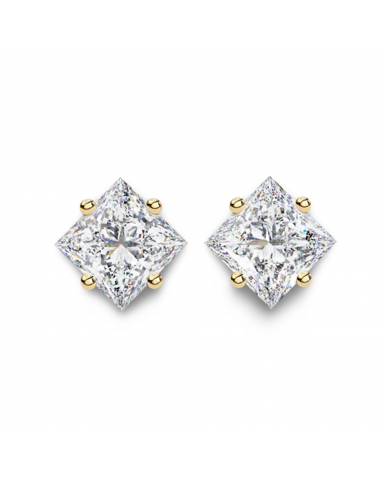 Princess Lab Grown Diamond Solitaire Ear Studs in Gold