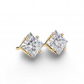 Princess Lab Grown Diamond Solitaire Ear Studs in Gold