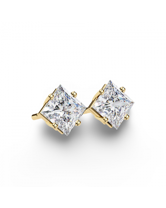 Princess Lab Grown Diamond Solitaire Ear Studs in Gold