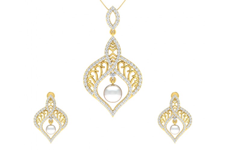 Buy Rina Pearl & Diamond Pendant Set | Endear Jewellery