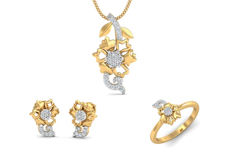 Flora designer diamond pendant, ring 