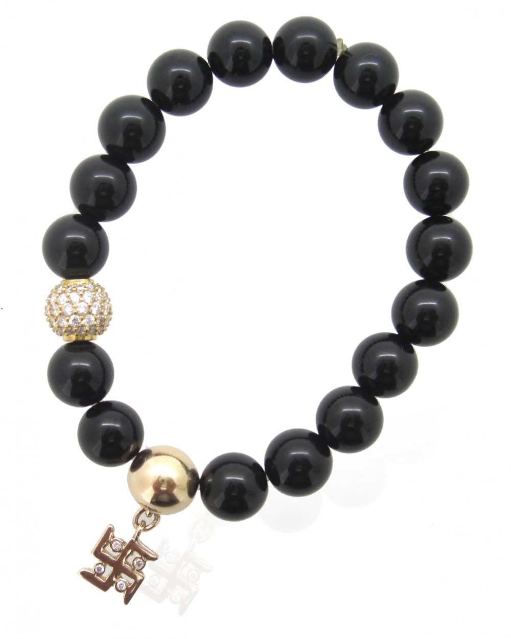 Buy Swastik Bracelet in 14k Gold with Diamonds ball & Onyx at Best ...